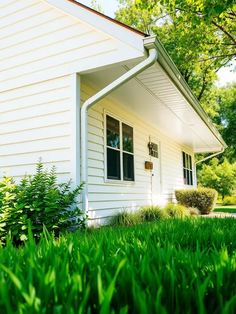 A picturesque suburban home in Des Moines, Iowa, with clean, well-maintained gutters visible. The image should convey a sense of community and reliability.