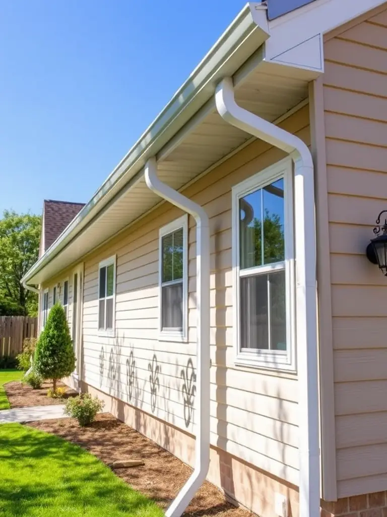 A charming house in Cedar Rapids, Iowa, showcasing newly installed seamless gutters. The photo should highlight the quality and aesthetic appeal of the gutters.