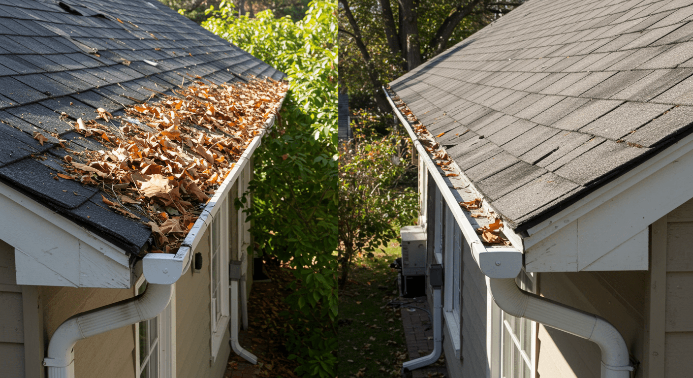 Person Cleaning Gutters with Tools
