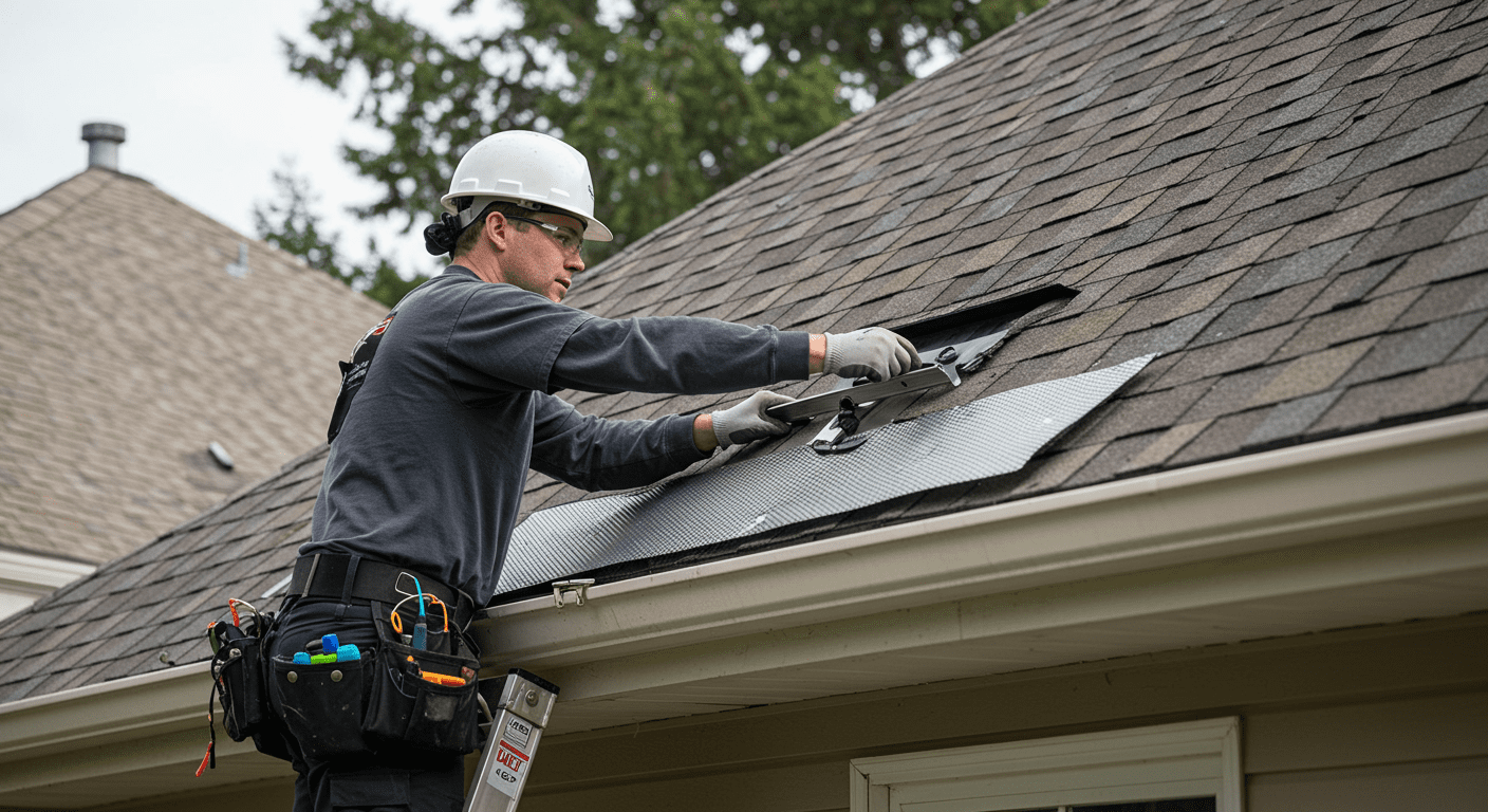 Professional installer fitting a gutter guard