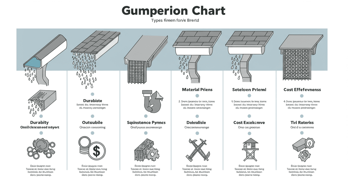 A visually engaging chart comparing various types of gutter guards, showcasing their features and benefits side by side.