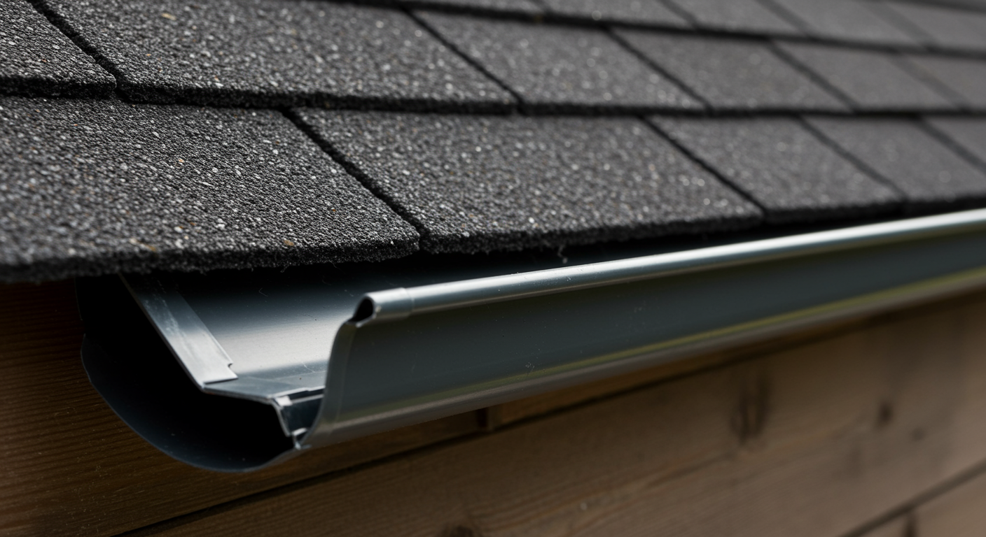 A close-up shot of seamless gutters showcasing their smooth finish and quality craftsmanship.